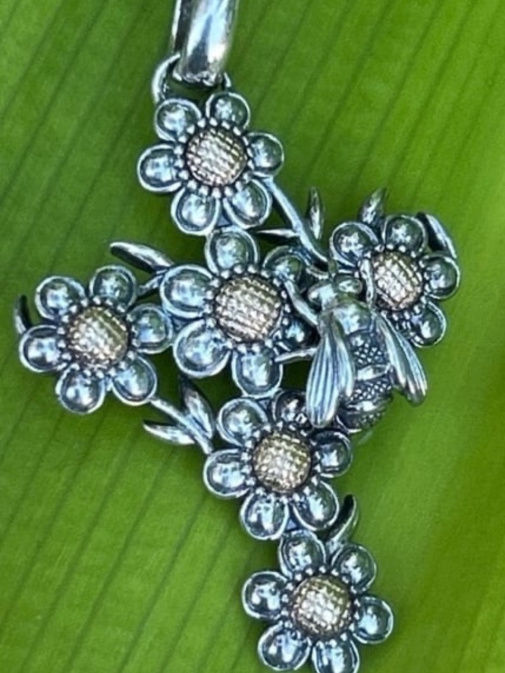 Barry Kieselstein KC Studio Silver 14K Gold Flower Bee Cross Enhancer Pendant